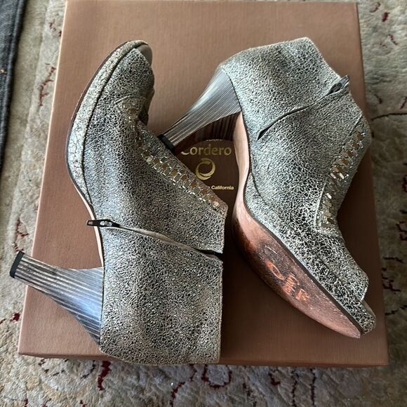 Calleen Cordero 3” leather booties with silver and  gold metal studs. - Picture 7 of 8